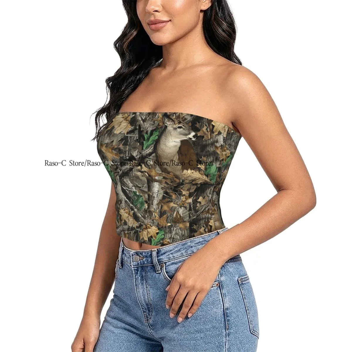 Women strapless blouses sleeveless Camouflage Forest Tree halter-neck sexy short-sleeved blouses