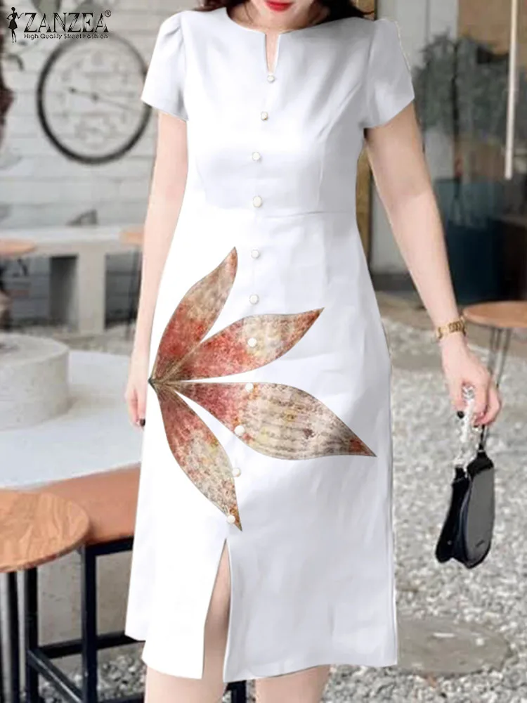 

Платье ZANZEA женское средней длины, повседневный свободный сарафан средней длины с коротким рукавом, элегантное платье с разрезом и разрезом, длинная одежда с цветочным принтом, лето 2024