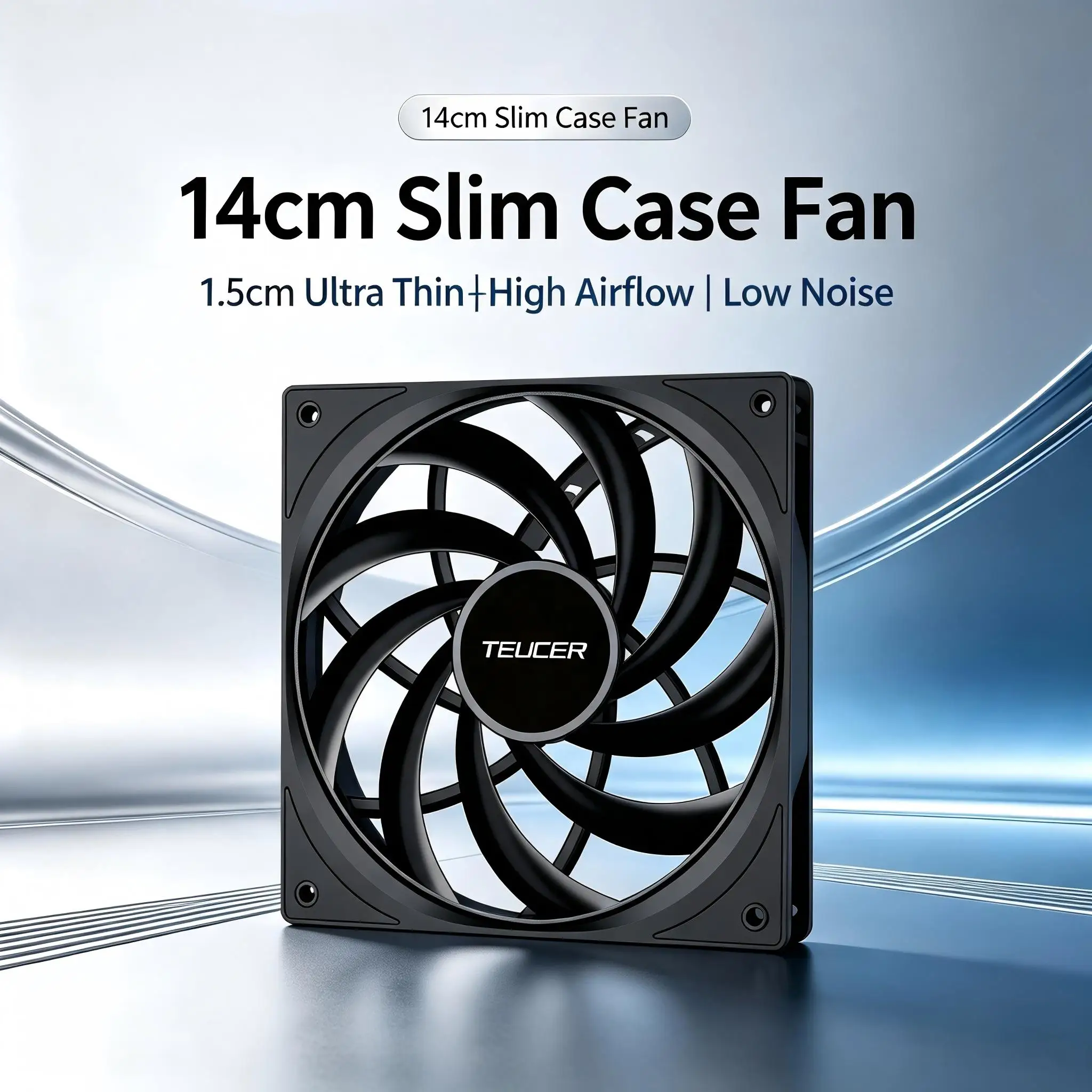 TEUCER F14015 Slim Cooling Fan 4-Pin PWM High-Airflow Fan Compatible with the Entire Range of Computer Cases