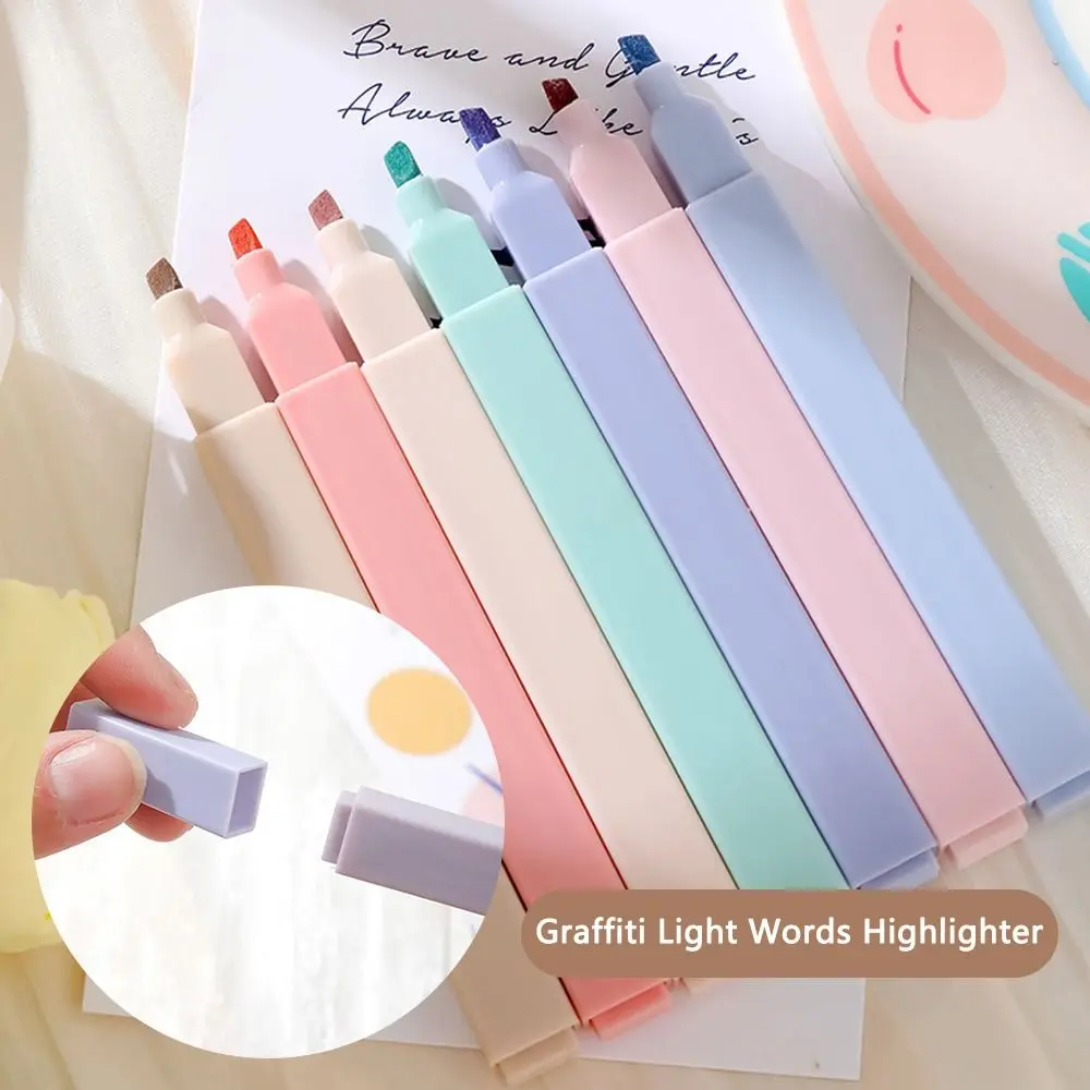 6Pcs Mild Colous Stationery Soft Tip Marker Pen Pastel Highlighters School Office Supplies Highlighters Pens