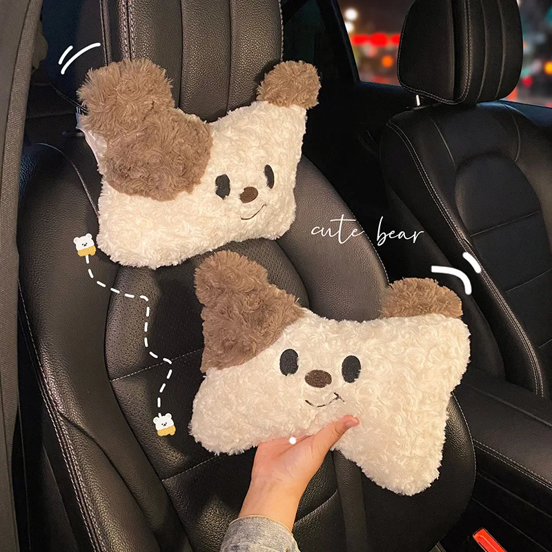 Cartoon Dog Car Seat Headrest Waist Pillow Cute Travel Universal Neck Pillow Car Interior Accessories Neck Support Cushion