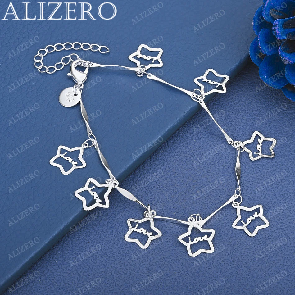 

ALIZERO 925 Sterling Silver Bracelets Love Stars Charms Bracelet Fashion Wedding Party Jewelry Gifts