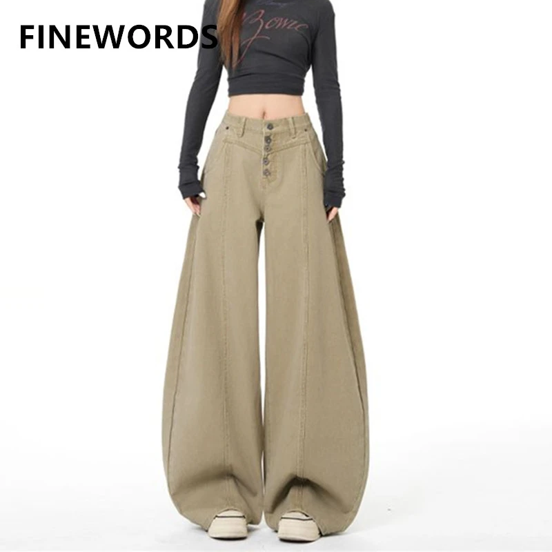 

Женские джинсы-клеш цвета хаки с высокой талией, свободные, повседневные, в стиле Y2K