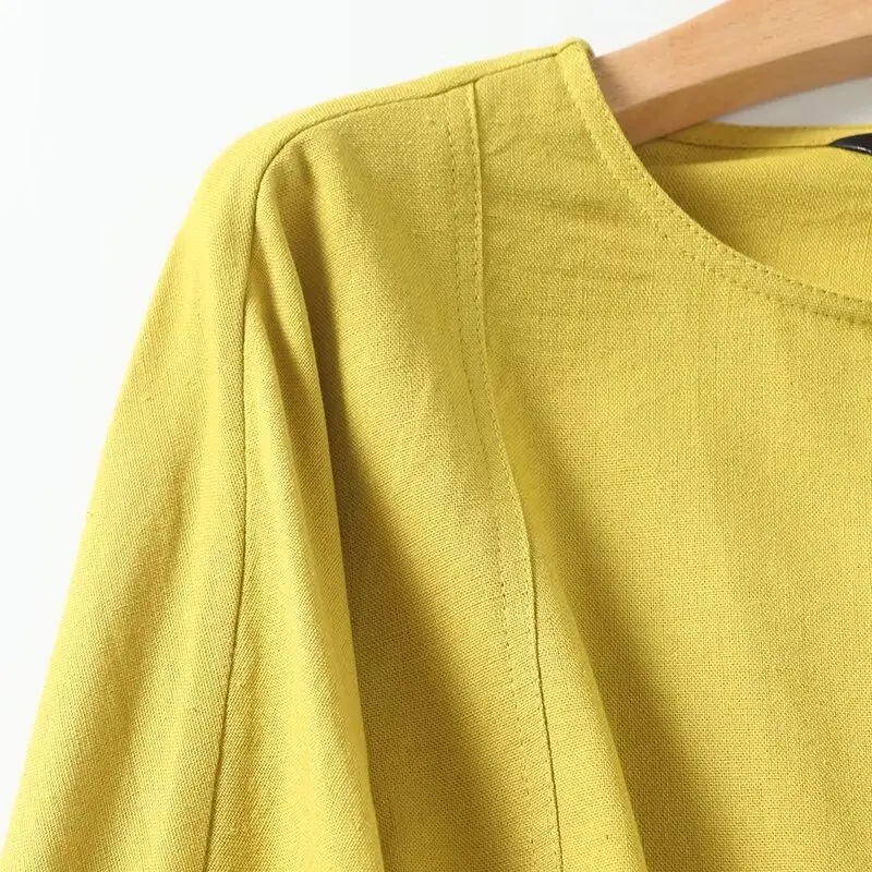 Jenny&Dave 40%Linen 60%Viscose Round Neck Shirt Hollowed Blouse Women Blusas Mujer De Moda Out Casual Minimalist Top