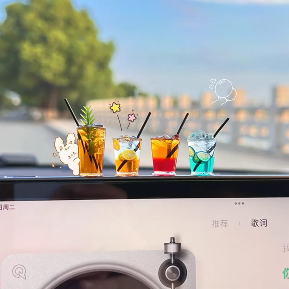 Funny Mini Drink Cup Car Ornaments Cute Simulation Iced Americano Iced Tea Drink Car Center Console Decorations Diy Crafts Gifts