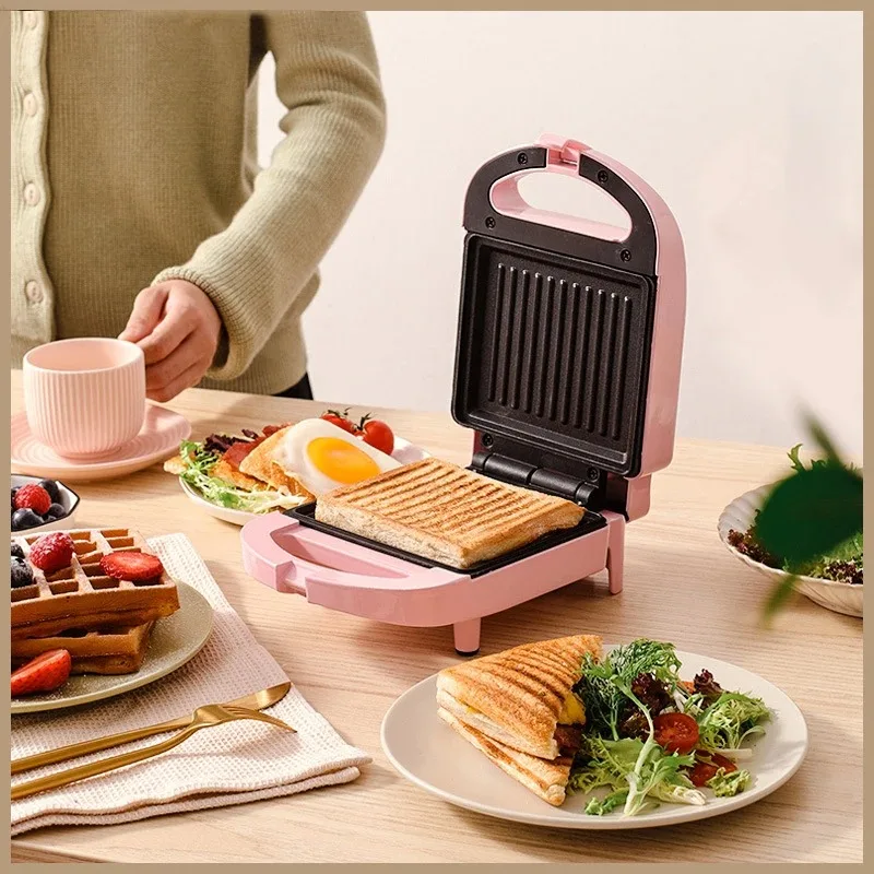 

Portable Electric Sandwich Maker Home Multifunctional Machine Non-Stick Breakfast Maker Waffle Baking Pan Pot Pink Red Color