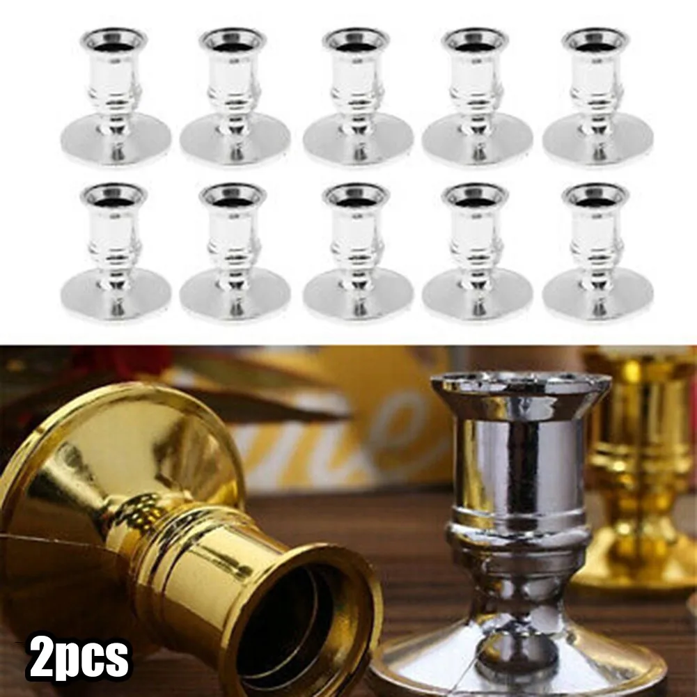 2 pçs castiçal base forma tradicional prata & ouro castiçais eletrônicos castiçal lareira jantar decoração