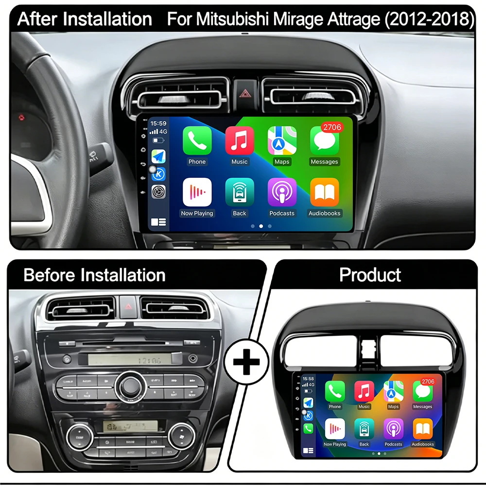9 inch For Mitsubishi Mirage 6 2012-2018 Multimedia GPS Autoradio Player Wireless Carplay Android Auto Car Radio Android 16