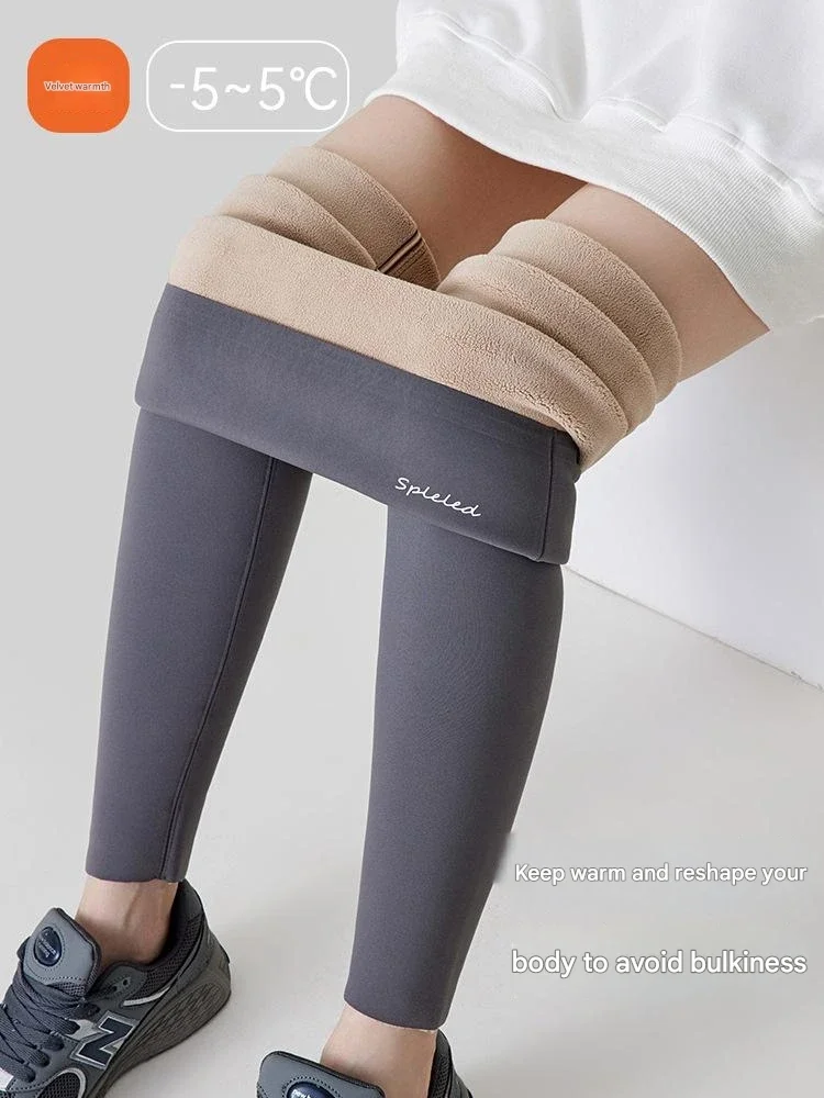 Inverno lã de cordeiro engrossado barbie calças femininas outono e inverno cintura alta veludo quente grosso leggings usar calças tubarão