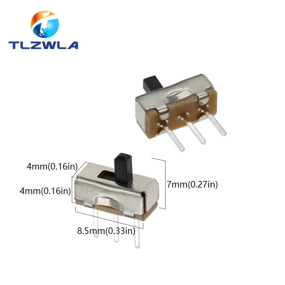 20Pcs SS12D00 Interruptor On-Off Mini Slide Switch 3pin 1P2T 2 Position High Quality Toggle Switch Handle length:3MM/4MM/5MM/6MM