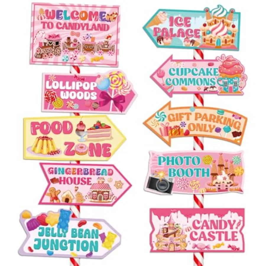 Candyland Decoraciones para fiestas Letreros 20 piezas Bienvenido Caramelo Tierra Decoración de cumpleaños Suministros para fiestas temáticas de dulces para niñas Street A