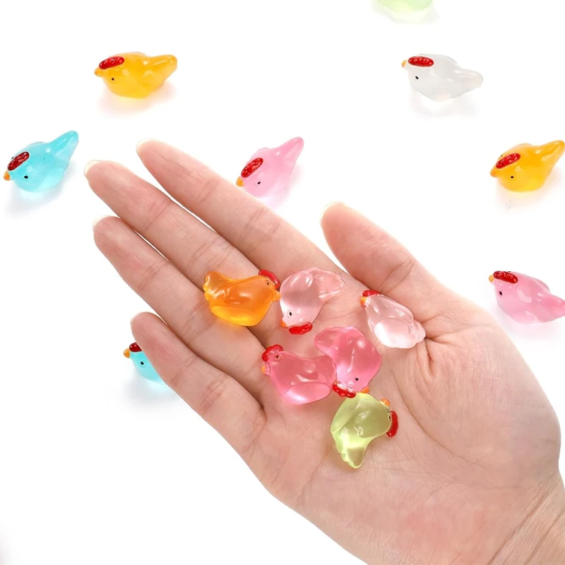 5/10pcs Mini Resin Hens Chickens Miniatures, Glow in the Dark Animals Figurines Home Fairy Micro Landscape DIY Craft Decoration