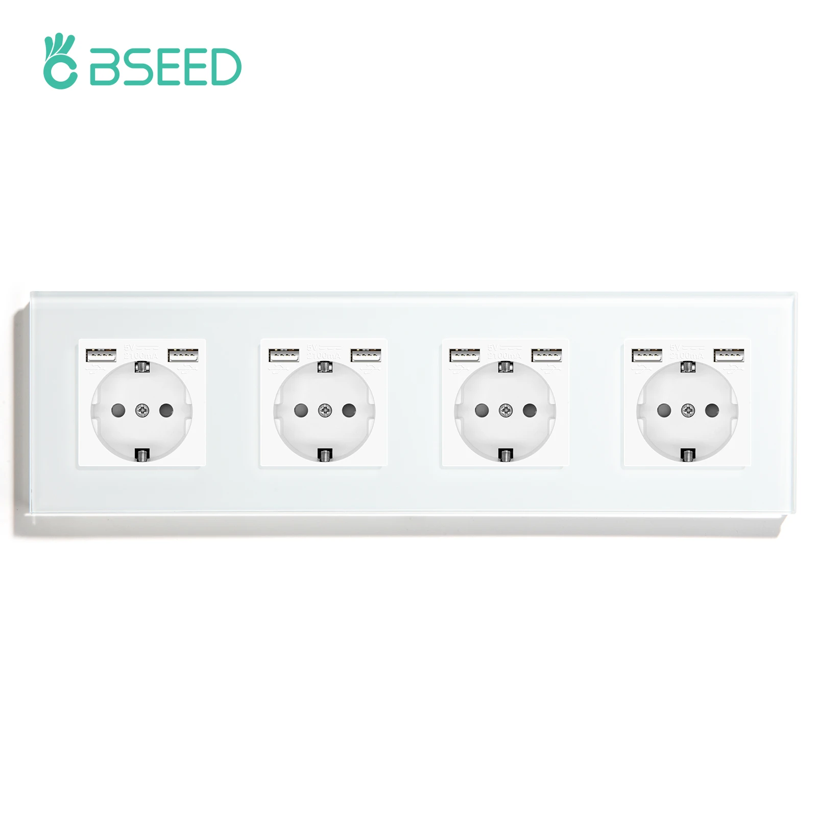 BSEED Touch Lichtschakelaar EU Standaard Stopcontact Met USB Type-C Kristallen Glazen Paneel Witte Kleur Stekkers 1/2/3Gang Schakelaar