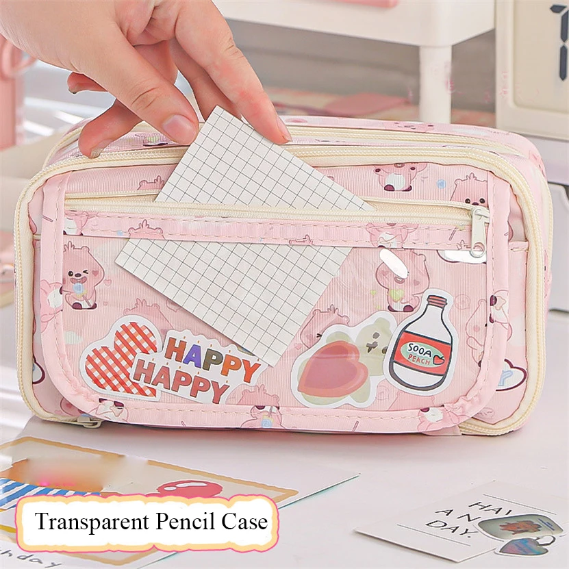 Imagem -06 - Grande Capacidade Caixa Lápis Case Bolsas Kawaii Transparente Organizador Japonês Papelaria Bolsa Material Escolar Estuches Escolares