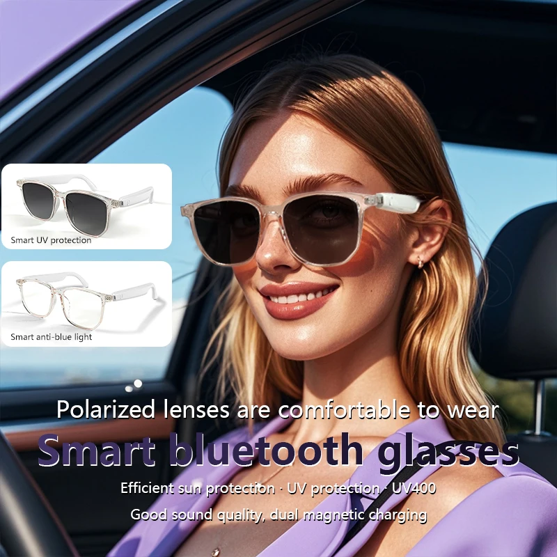 New GS03 smart Bluetooth glasses polarized anti UV, anti blue light listening to music calling interchangeable lenses sunglasses