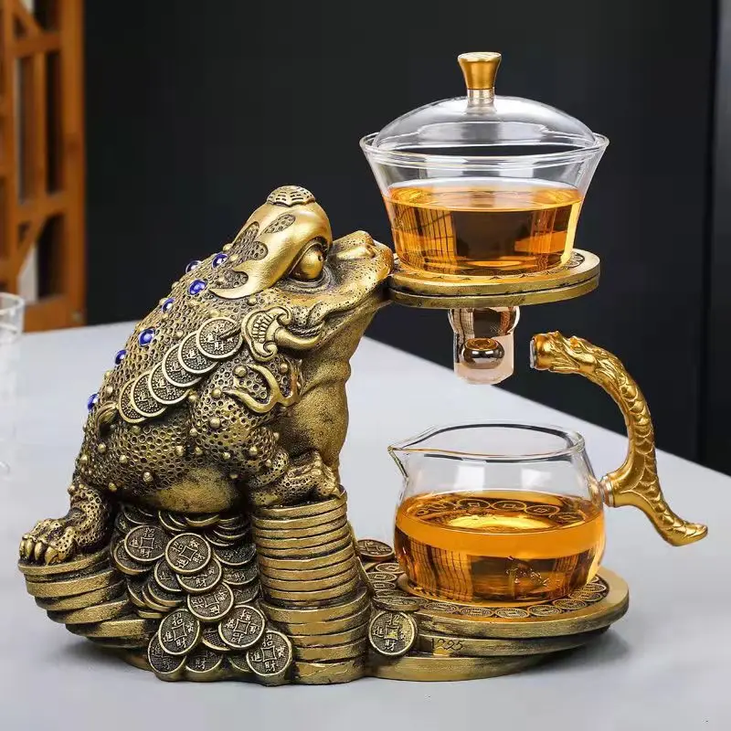 ins creative tea drinking automatic tea set glass lazy man Kung Fu teacup set household Jin Chan tea maker teapot