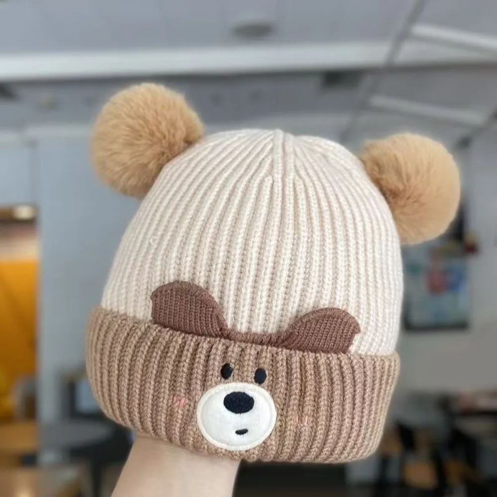 Soft Thickened Knitted Hat Ball Cold Proof Ear Protection Cap Windproof Pom Pom Beanie Winter