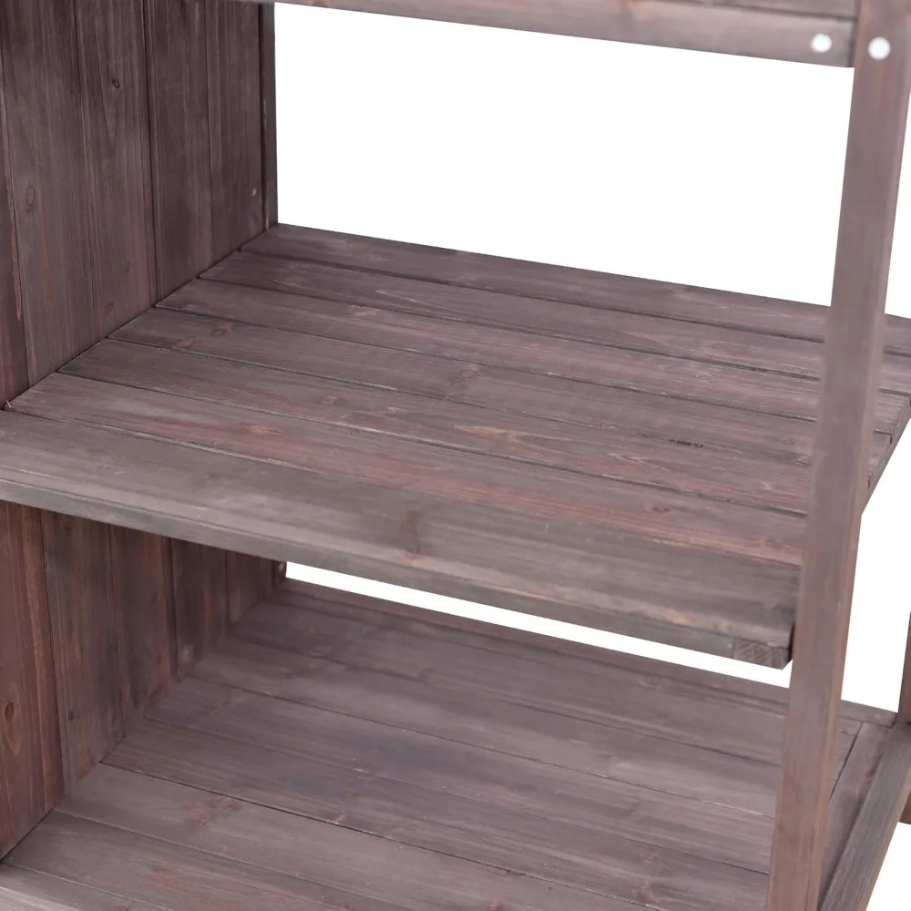 مقعد تخزين خارجي من خشب التنوب مع مساحة تخزين و5 أدراج، لوحة خلفية شرائحية لتنظيم زراعة الحديقة
