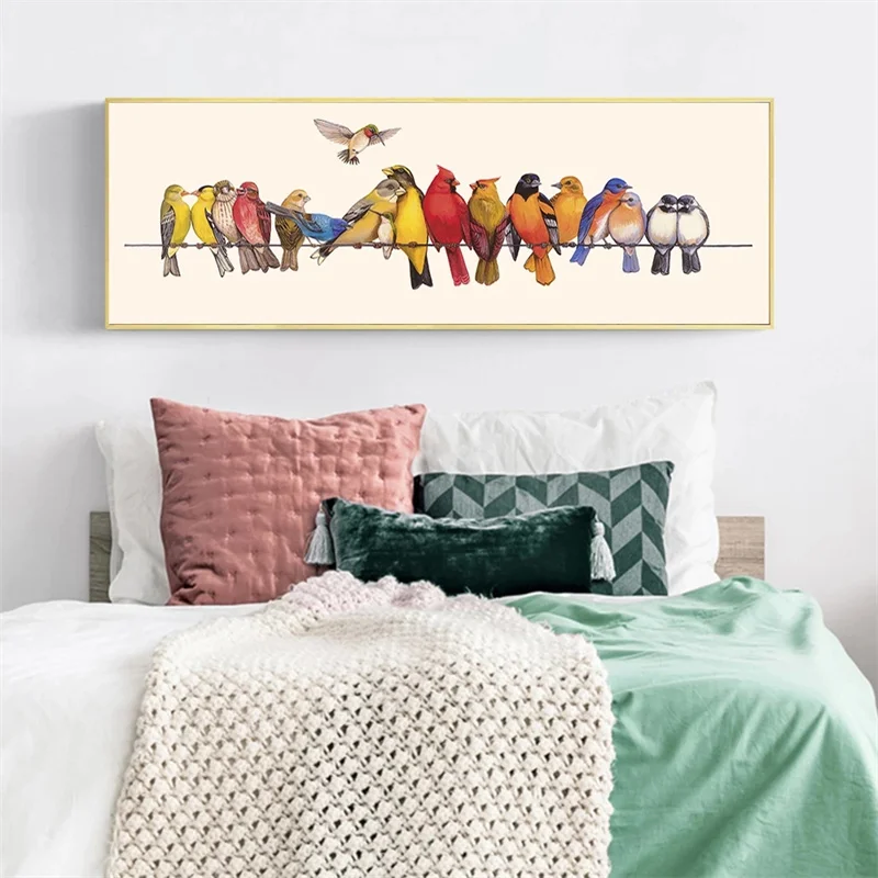 Morden Colorful Parrot Birds on Wire Canvas Print Painting Animal Wall Art Poster Nordic Picture Living Room Home Decoration
