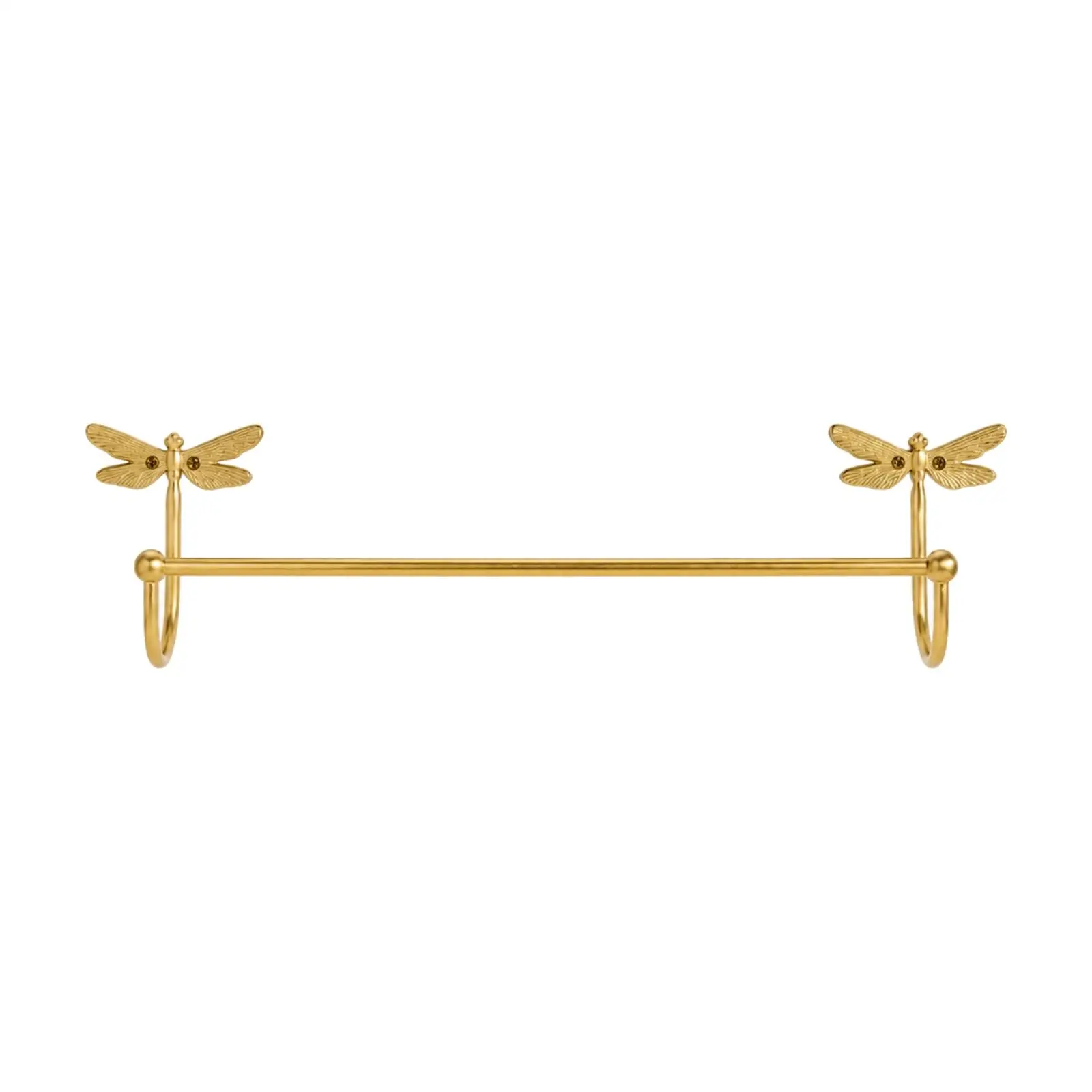 Decorative Gold Towel Ring Holder Brass Wall Mount Bar for Bathroom Towel Hanging with Dragonfly Accent Design