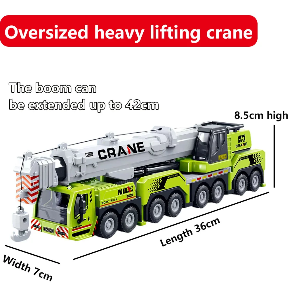 Heavy Duty Crane Truck Inertia Powered Construction Vehicle 360° Rotating Cab Extendable Boom Movable Hook Simulation Model