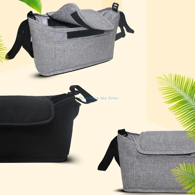 F1CB حقيبة تنظيم عربة الأطفال متعددة الجيوب مضادة للماء وحامل أكواب الحفاضات #4
