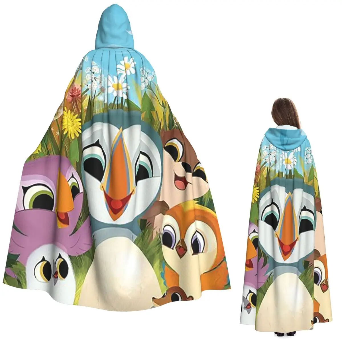 

Puffin Rock Cartoon Long Hooded Cloak Witch Medieval Costume Cosplay Cape HalloweenVampire Adult Unisex