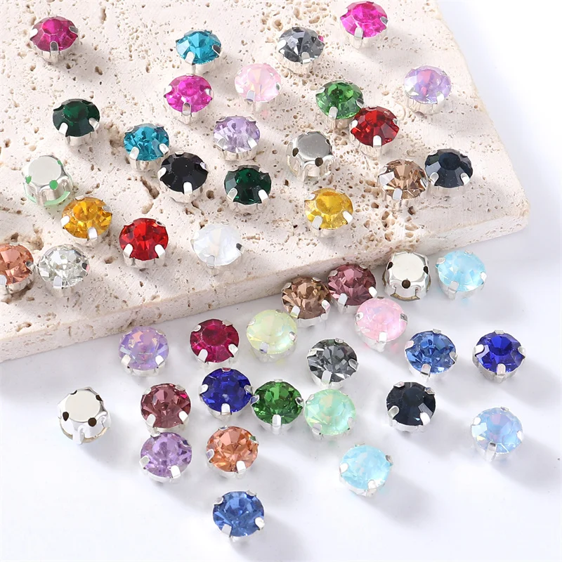 4mm-8mm Glitter Glass Sewing Rhinestones with Sliver Base Round Crystal Strass stones for diamond  Jewellery clothes diy