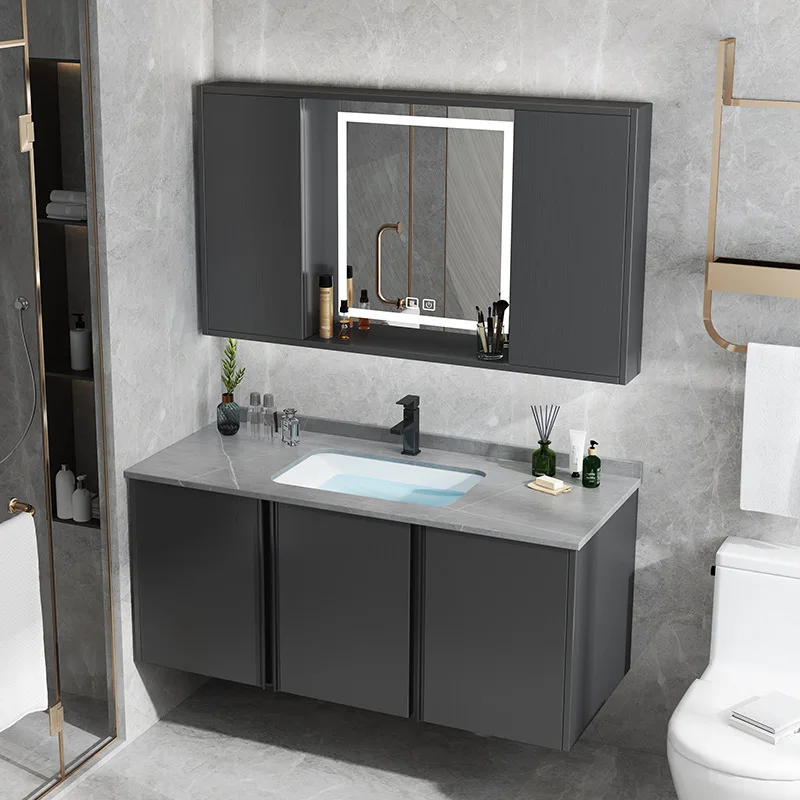 Rock slab bathroom cabinet combination bathroom push-pull feng shui mirror cabinet smart wash basin washbasin