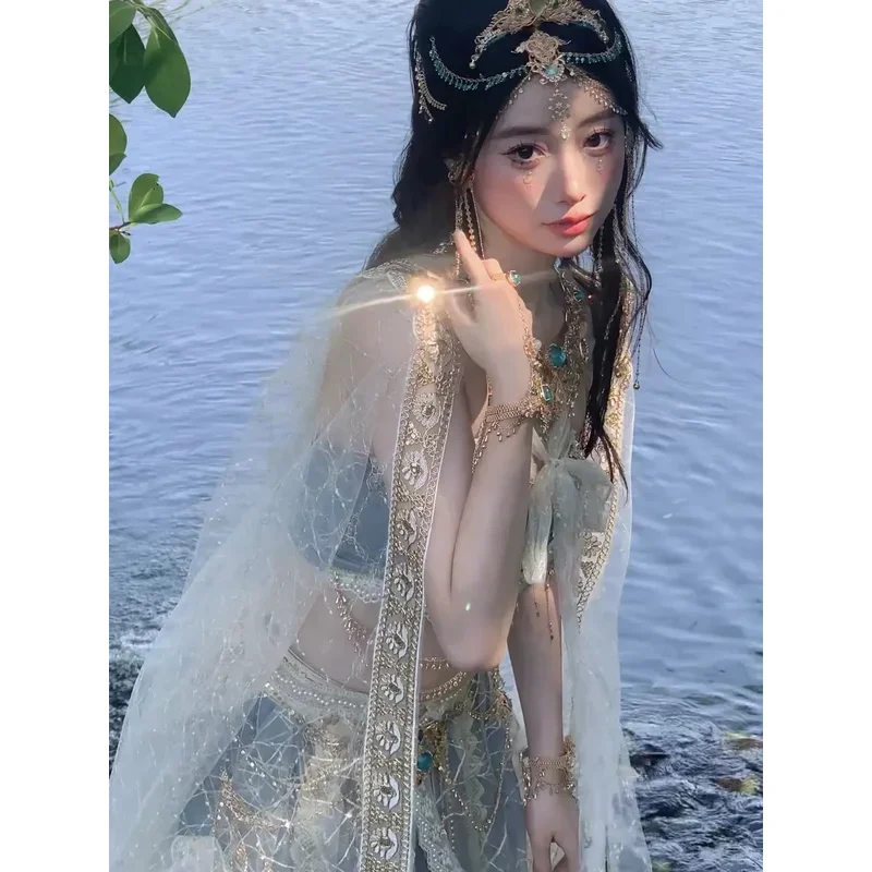 Cyesotic feminino ocidental beleza fotografia mostrar roupas voando exótico pesado indústria dança desempenho roupas