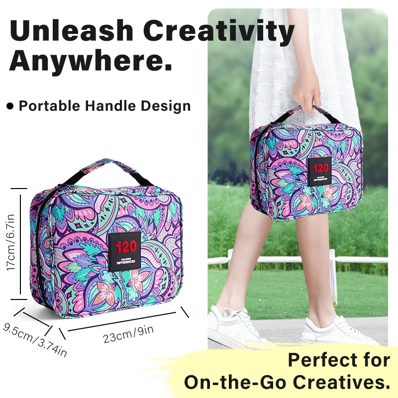 1pc 120 Slots Colored Pencil Case,Twill Oxford Pencil Holder Bag Zipper Closure Organizer Multilayer Holder for Pens,Makers