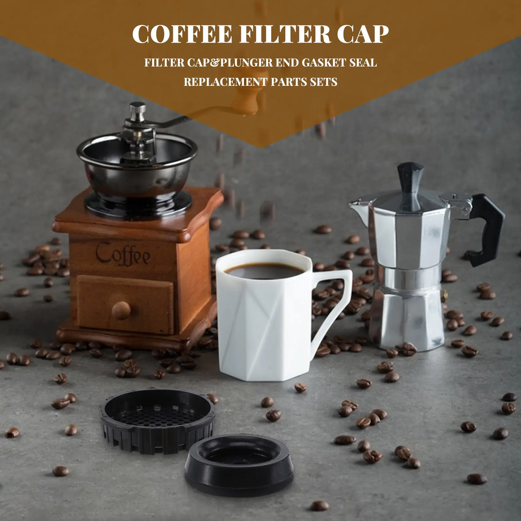 Set suku cadang pengganti tutup & segel Gasket ujung Plunger kopi cocok untuk pembuat Espresso dan kopi