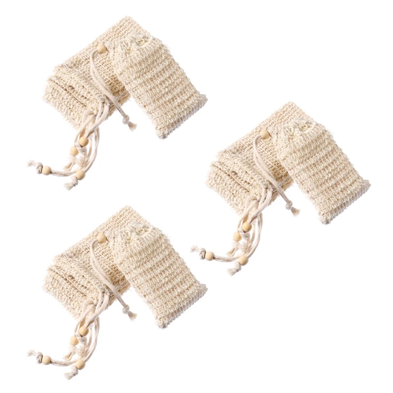 

90 Pack Natural Sisal Soap Bag Exfoliating Soap Saver Pouch Holder With Wooden Beads