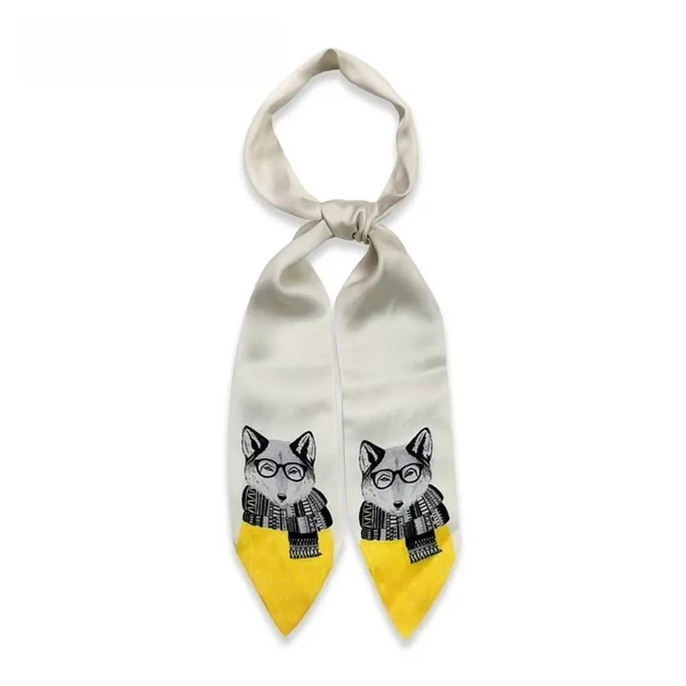 Cute Satin Skinny Scarf Animal Printed Bag Strap Decorative Small Neckerchief Long Waist Belts For Women
