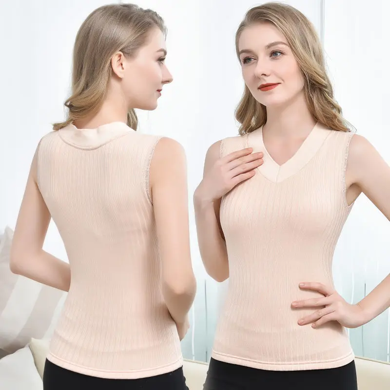 Thermal Shirt Women Sleeveless Elastic Winter Thermal Underwear Warm Thick V & High collar Shapewear Slim Soft thermo Basic Vest