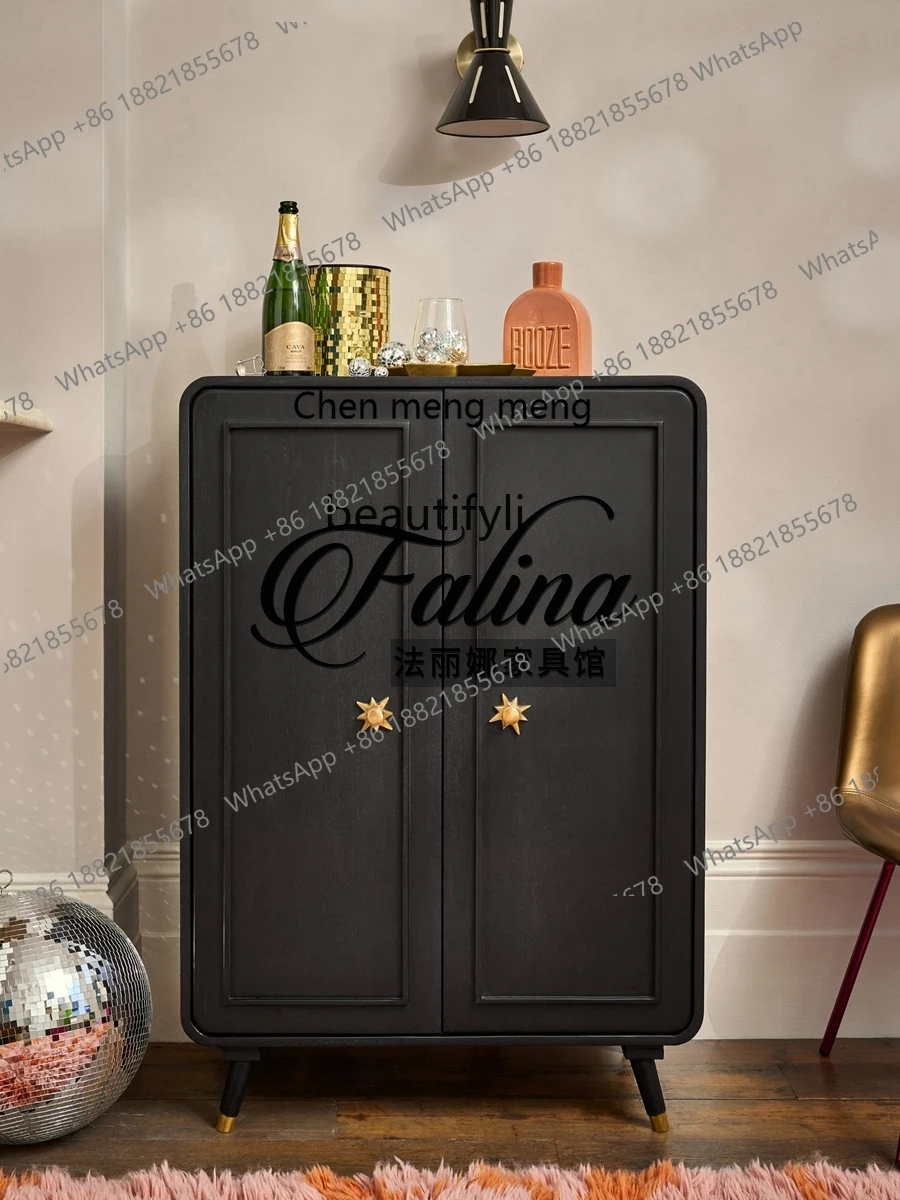 Hot sales  American rural retro dining side cabinet solid wood simple light luxury wine cabinet integrated French two-door locke