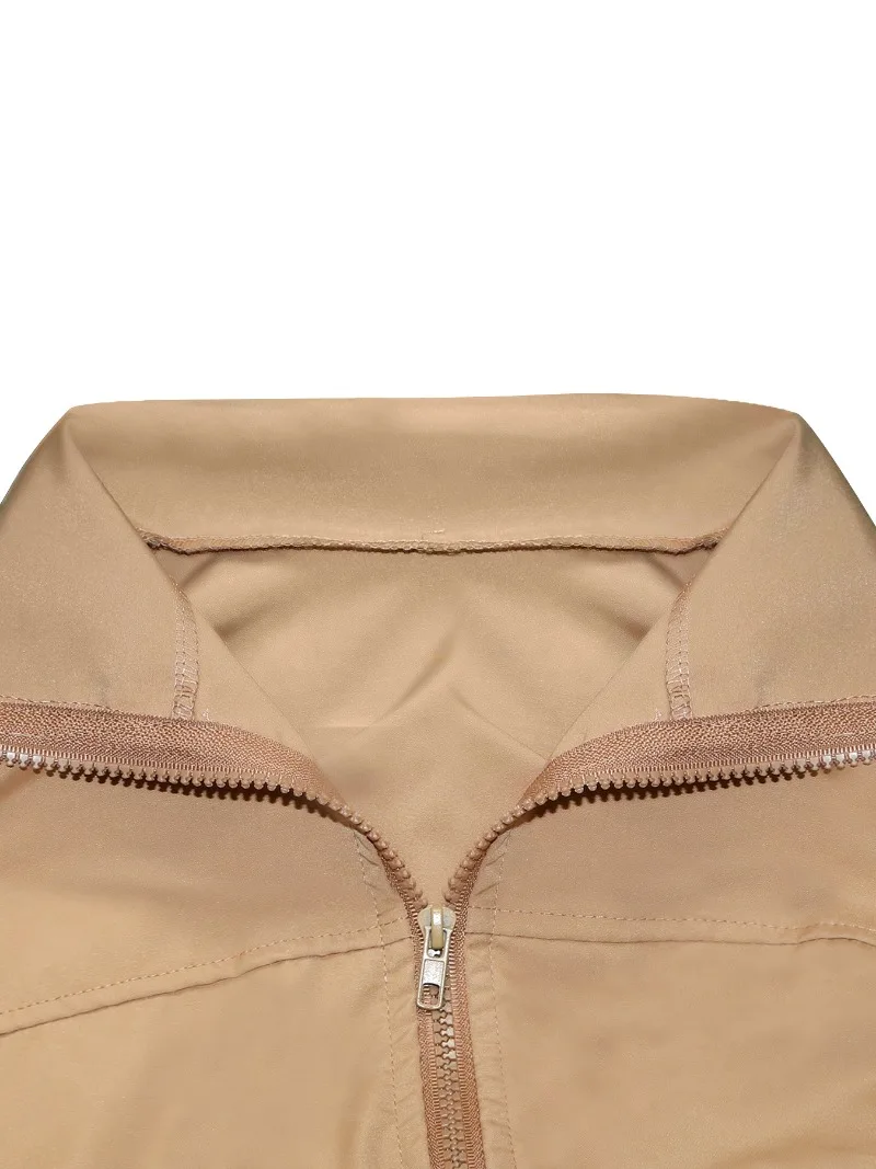 Setelan 2 Potong Wanita Kasual Sporty, Atasan Crop Berkerah Lipat Lengan Panjang dengan Ritsleting + Celana Skinny Pinggang Tinggi