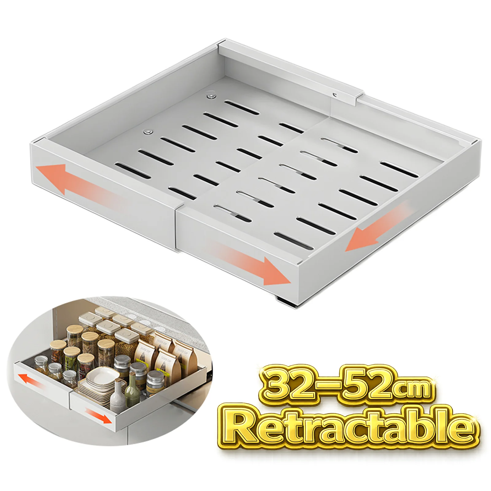 Organisateur de placard rétractable 32-52 cm, étagère de rangement extensible sans perçage, pour sous l'évier, cuisine, salle de bain, garde-manger, armoire
