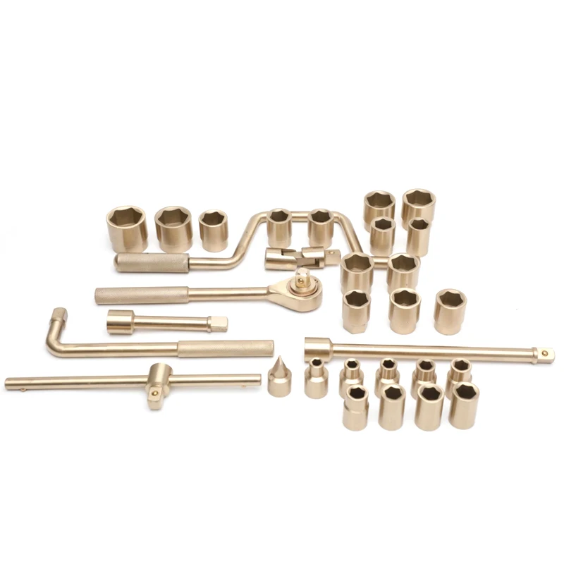 32 Pcs Explosion Proof Socket Set Lameproof Hand Tools Aluminum Bronze Wrench Complete Non Sparking Tool Kit