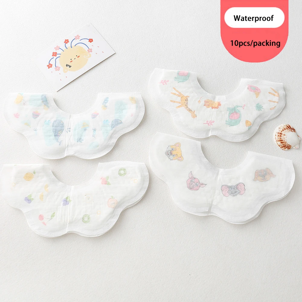 10pcs/pack Disposable Waterproof Petal Baby Bibs New Cartoon Outgoing Bib Newborn Burp Cloths for Boy Girl Feeding Saliva Towel