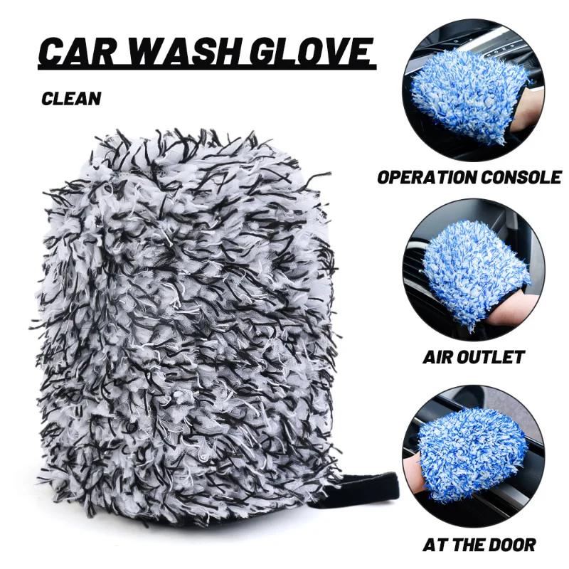 Car Microfiber Cleaning Glove Soft Two-sided Car Tire Body Detailing Washing Strong Water Absorbent Pocket Gloves Mitt