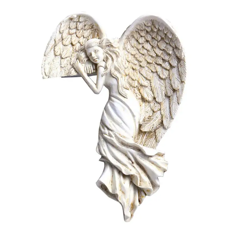 Door Frame Angel Wing Sculpture Simple Angel Ornament With Heart-shaped Wings Retro Resin Crafts For Home Living Room Bedroom