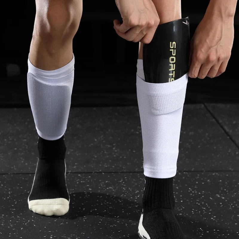 A Set Football Shin Guards With Pocket Practical Leg Sleeves Adult Support Anti-Slip Sock Compression Calf Protector Soccer Gear