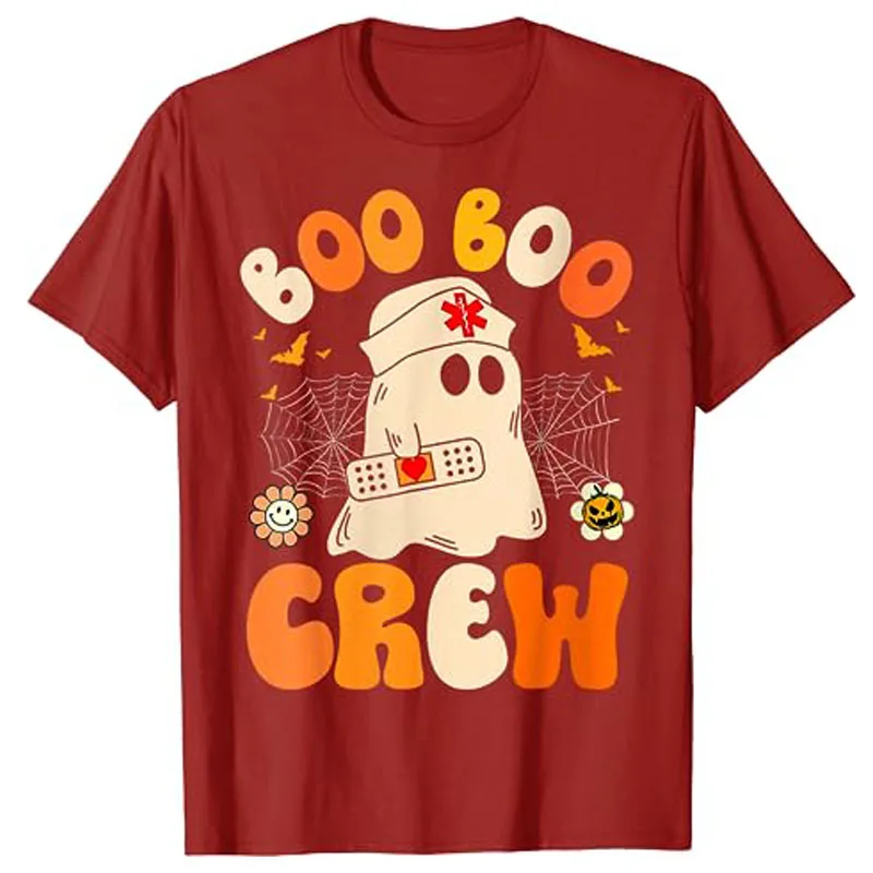 Groovy-Camiseta con estampado divertido de enfermera para mujer, camisa con diseño de fantasma, a la moda, ideal para regalo de Halloween