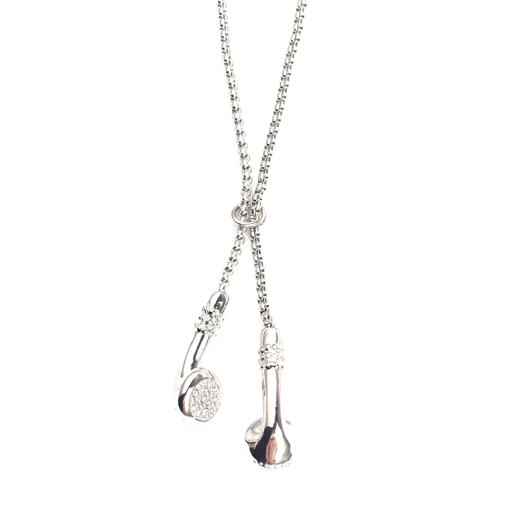 Fashion Necklace Hip-hop Kirsite Music Headphones Earbuds Pendant Metal Men Clothing Accessories Necklace