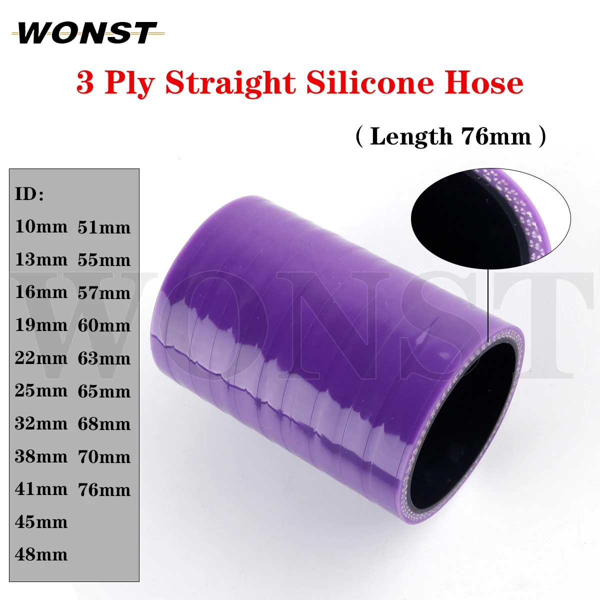 

For 76mm length Straight General Silicone Coolant Intercooler Pipe Tube Hose ID 10mm 13mm 16mm 19mm 22mm 25mm 32mm 38mm 41mm