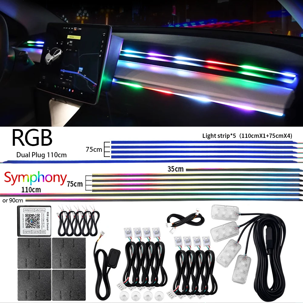 

6/10/14/18/22in1 Car LED Ambient Symphony Interior Streamer RGB 213/64 Colors Neon Acrylic Strip Decoration Atmosphere Refit Kit
