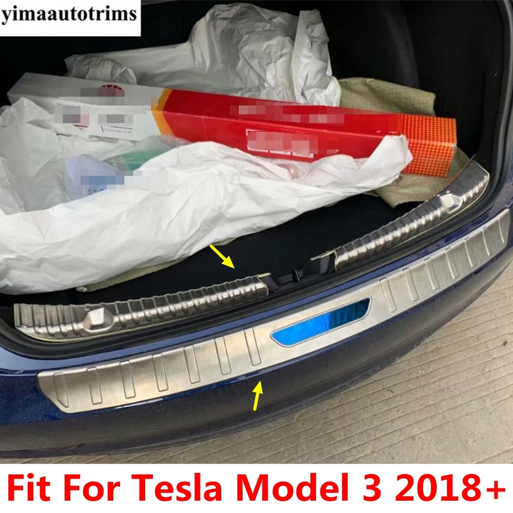 

Rear Trunk Tail Bumper Door Sill Guard Plate Skid Protection Cover Trim Stainless Steel Accessories For Tesla Model 3 2018 -2021