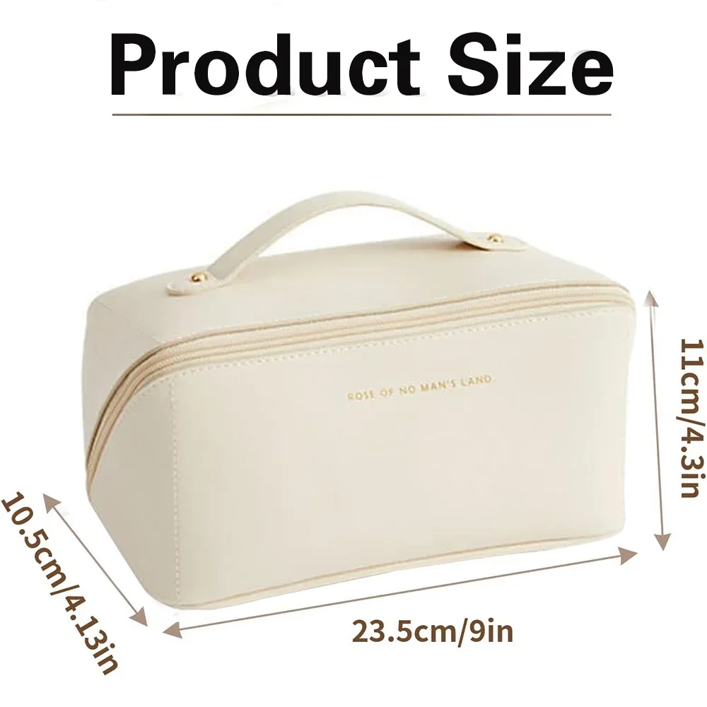 Leather Travel Cosmetic Bag Portable Women Large Capacity Makeup Case Waterproof Multifunctional Toiletry Organizer Storage Bag