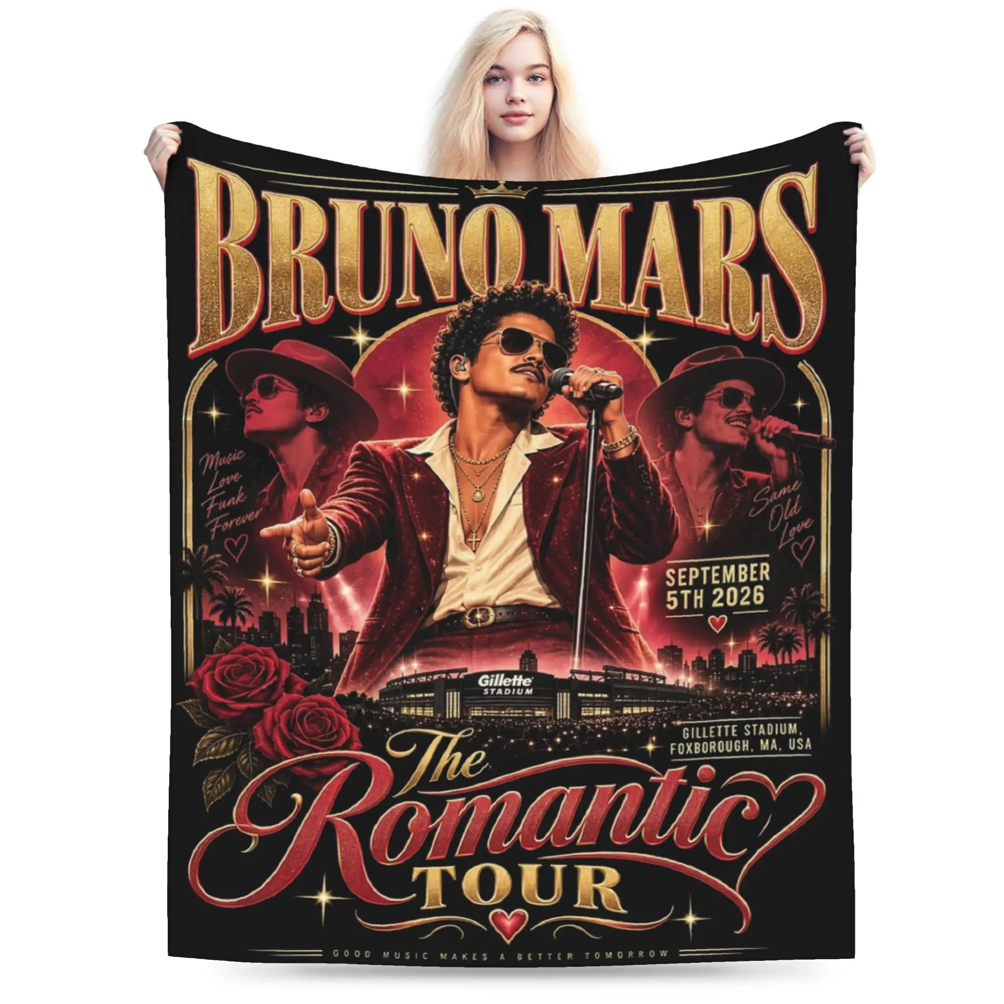 Bruno Mars Romantic Tour 2026 Merch Blanket Super Soft Cozy  Throw Blankets for Couch 50x60 Inches Multi-size Bedding Throws